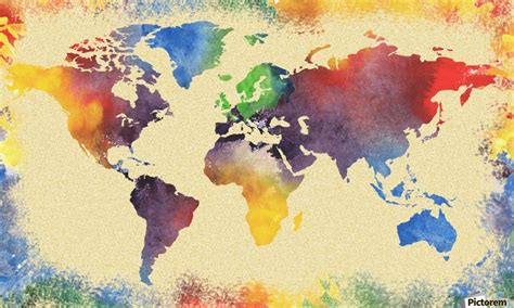 Watercolor World Map Vintage Rainbow Irina Sztukowski