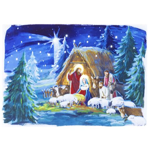Winter Nativity Wall Art Star Of Bethlehem Lighted Canvas 16 X 21