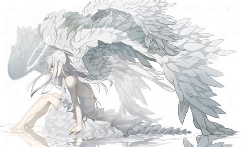 Wallpaper Angel Girl Wings Profile View White Dress