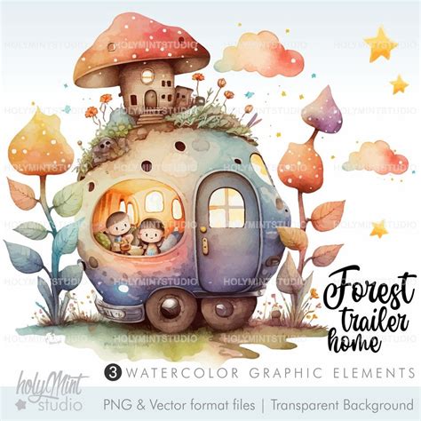 Watercolor Camper Clipart Camping Clipart Road Trip Clipart Etsy