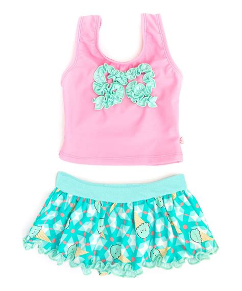 Teal And Pink Ice Cream Skirted Tankini Toddler And Girls Skirted