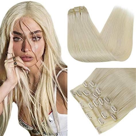 Double Weft Clip In Human Hair 60 Platinum Blonde Real Natural Hair