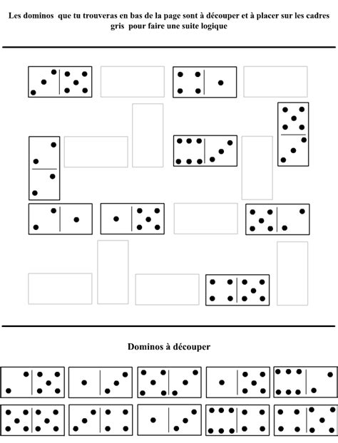 Découvrez toute une série de jeux gratuits à imprimer sur différentes thématiques. Suites logiques avec des dominos - tipirate