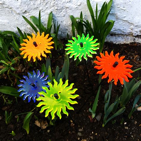 Small Garden Décor Ornaments Set Of 5 Smiling Sun Etsy