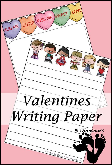 Free Valentines Writing Paper 3 Dinosaurs