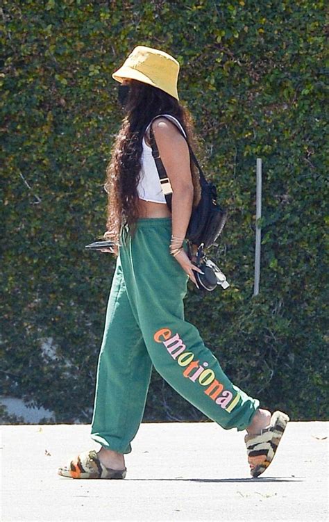 Vanessa Hudgens In A Green Sweatpants Visits A Soundstage In Los