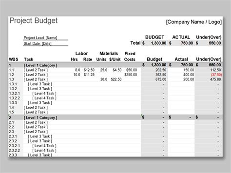 Excel Of Detailed Project Budget With Wbsxlsx Wps Free Templates