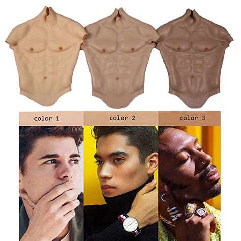 Realistic Fake Muscle Silicone Male Chest Half Body Suit With Floating Point Design For Cosplay