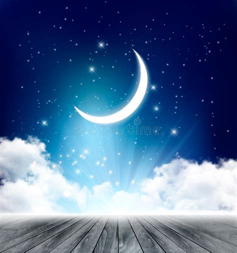 Night Sky Background With With Crescent Moon Clouds Stock
