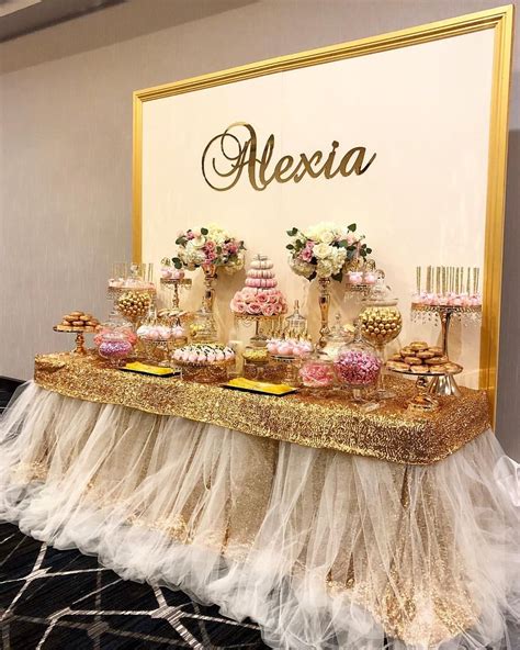 candy dessert table for quinceañera by bizziebeecreations gold name by wolfelaserengravin