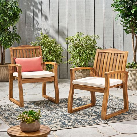 Pearl Outdoor Acacia Wood Dining Chairs Set Of 2 Teak Finish Home