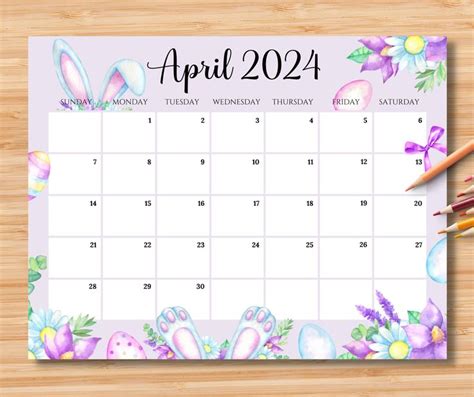 EDITABLE April Calendar Happy Easter Day With Cute Bunny Etsy In Happy Easter Day