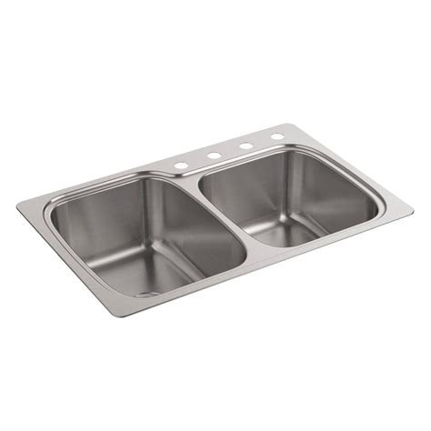 Kohler Verse Drop In Stainless Steel 33 In 4 Hole Double Bowl Kitchen