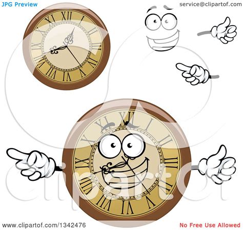 Clipart Of A Cartoon Face Hands And Wall Clocks 2 Royalty Free