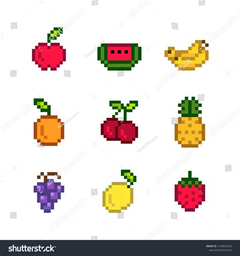 Collection Mixed Pixelated Fruits Stock Vector Royalty Free 1130862929