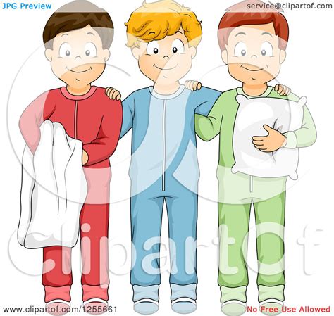Clipart Of Three Boys Posing In Footie Pajamas Royalty Free Vector