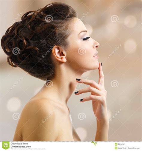 Beautiful Elegant Woman With Black Nails Stock Image