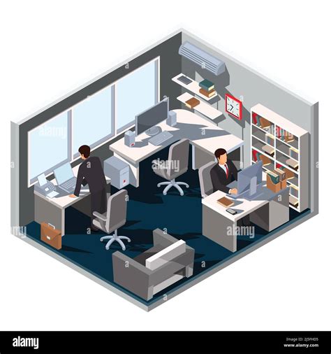 Vector 3d Isometric Illustration Interior Office Room And Employees