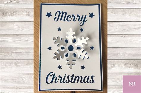 Svg 3d Pop Up Christmas Card Snowflake Card Merry Etsy
