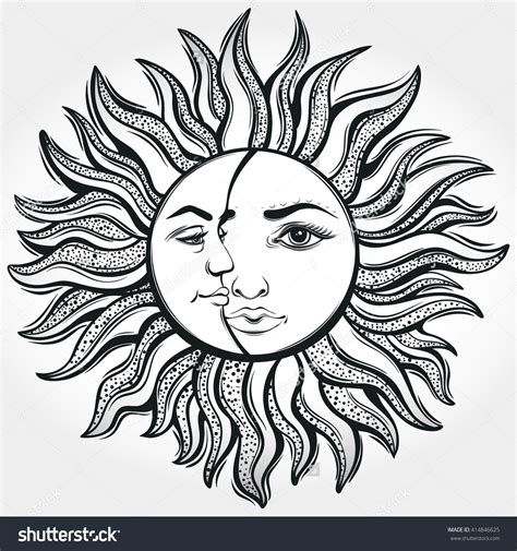 Bohemian Sun And Moon Tattoo Designvector Illustration Alchemy