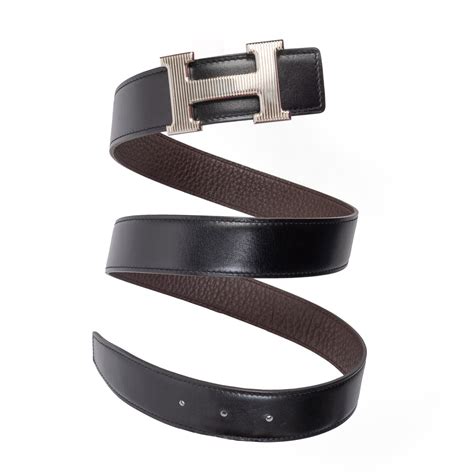 Free airmail shipping to worldwide. Hermes Black/Brown Leather Reversible Grooved Finish H Buckle Belt, 95cms - LabelCentric