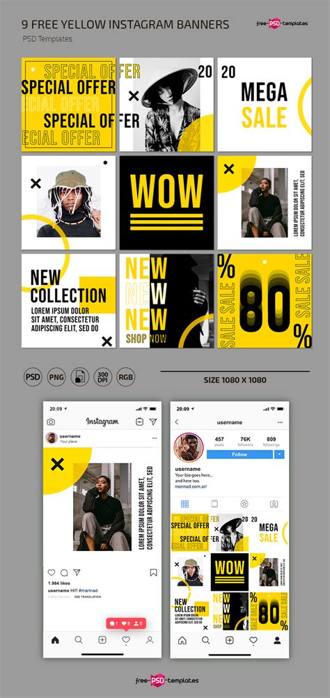 Free Yellow Instagram Posts Template In Psd Free Psd Templates
