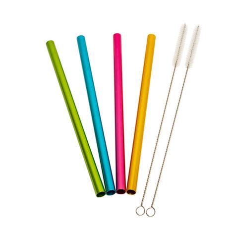 Kolorae Aluminum Straws With 2 Brushes Set Of 4 Blueoco