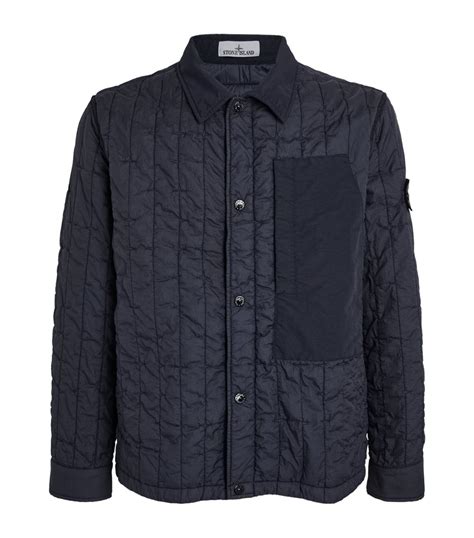 Mens Stone Island Navy Quilted Collared Jacket Harrods CountryCode