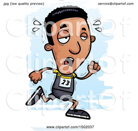 Clipart Of A Tired Running Black Male Track And Field Athlete Royalty