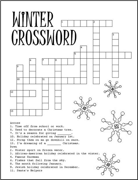 Printable Winter Crossword Winter Words Crossword
