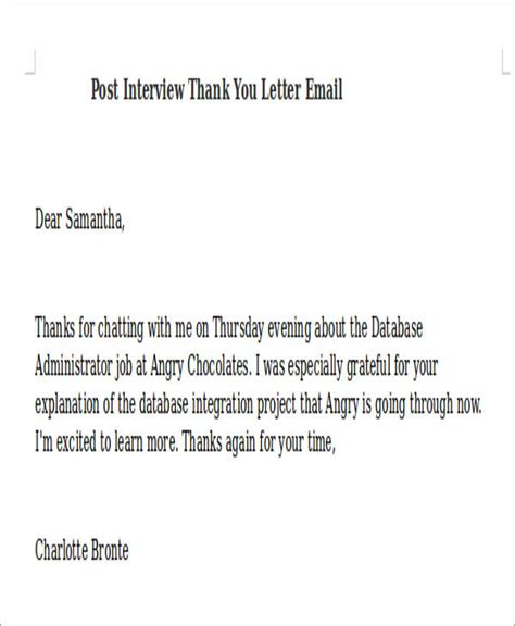 Sample Thank You Letter After Interview Via Email 3 Sample Thank You