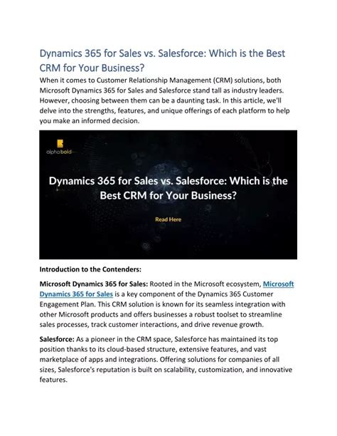 PPT Dynamics 365 For Sales Vs Salesforce Which Is The Best CRM For