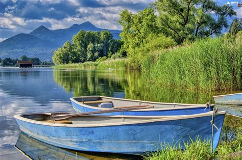 Trees Lake Rushes Mountains Viewes Boats Ships Wallpapers 1920x1272