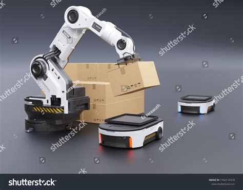 Robot Arm Picks Box Agv 3d ภาพประกอบสต็อก 1742114318 Shutterstock