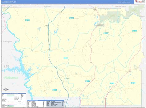 Harris County Ga Zip Code Wall Map Basic Style By Marketmaps Mapsales