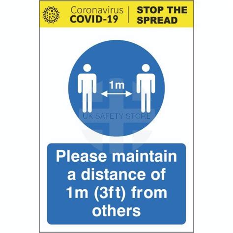 Please Maintain A Distance Of 1m 3ft From Others Sign