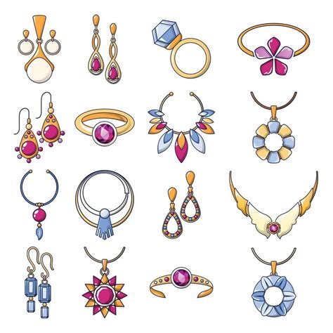 Necklace Jewelry Chain Icons Set Cartoon Style 8858012 Vector Art At