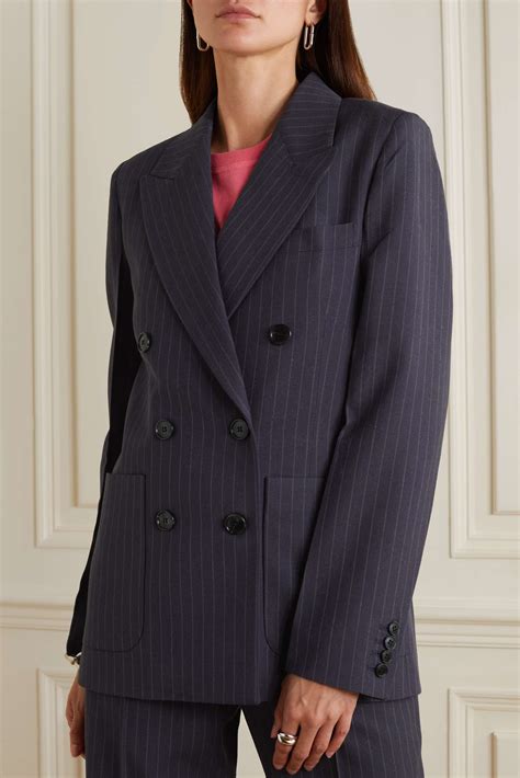 Victoria Beckham Double Breasted Pinstriped Woven Blazer Net A Porter