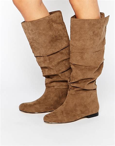 Image Of Asos Collaborate Knee High Flat Slouch Boots Asos Boots