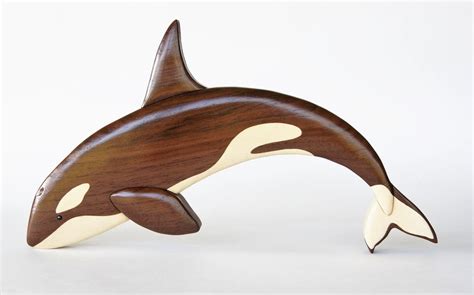 Orca Killer Whale Intarsia Wall Hanging Wooden Animal Carving