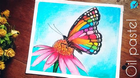 Easy Titi Oil Pastel Butterfly Butterfly Sitting On Flower Drawing
