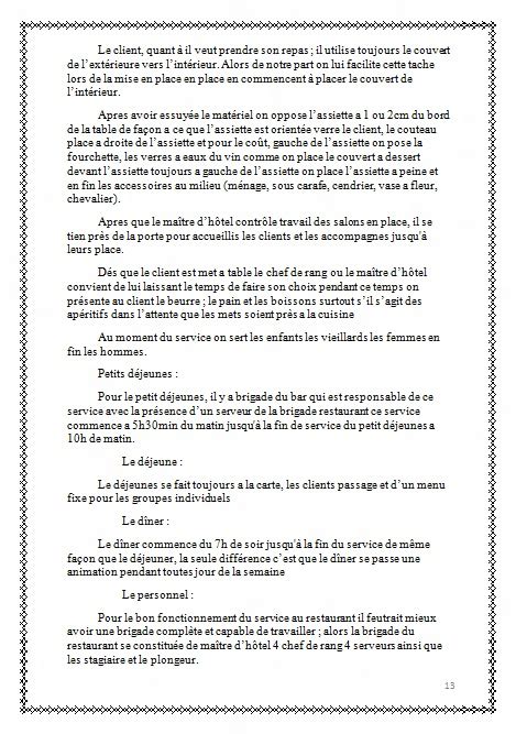rapport de stage restauration