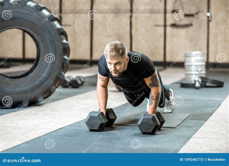 Man Pushing Ups In The Gym Stock Image Image Of Tattoo 109346773