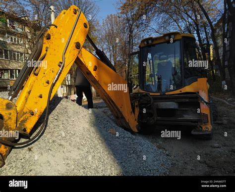 Excavator Parked At The Construction Area Stock Photo Alamy