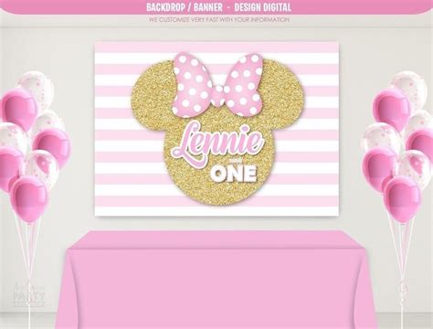 Minnie Mouse Backdrop Birthday Decoration Pink And Gold Etsy