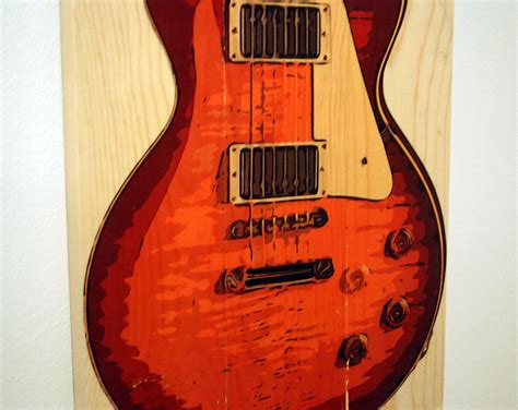 Large Guitar Wall Art Gibson Les Paul On Solid Wood Boards Etsy