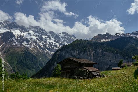 Alps In Summer Morning Gimmelwald Lauterbrunnen Murren Switzerland