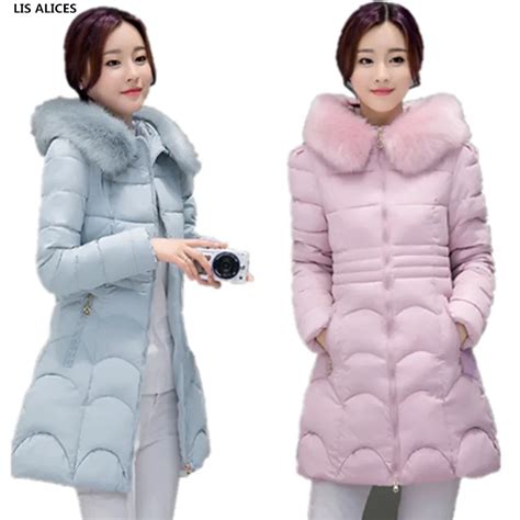 Plus Size 3xl 2018 Winter Cotton Down Jacket Womens Fur Collar Thick