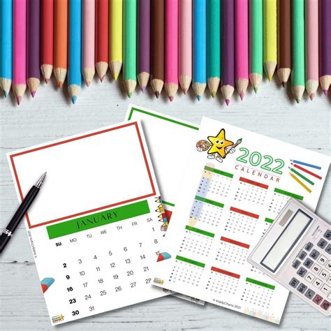 Kids Printable Calendar 2022 Make Your Own Calendar Kiddycharts Shop