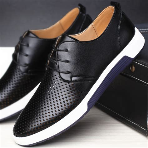 Merkmak New 2018 Men Casual Shoes Leather Summer Breathable Holes